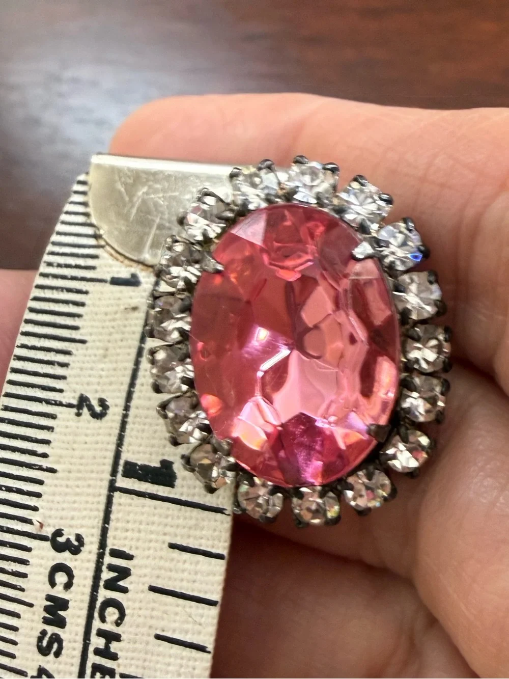 Pink Oval Crystal Glass Rhinestone Halo Silver Tone Stud Earrings - Picture 5 of 5
